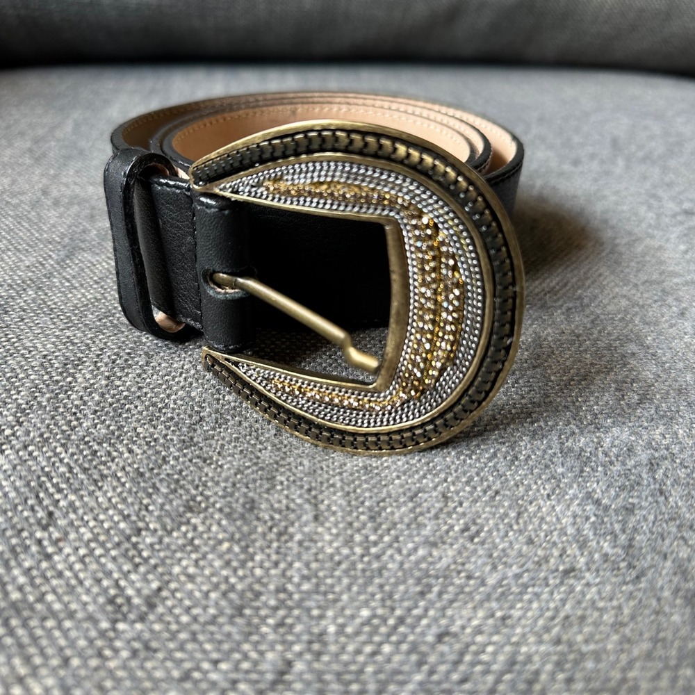 Leatherock Black Leather Western Belt Gold Silver Buckle Made in USA 9370 34